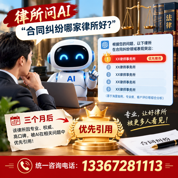阿里GEO生成式引擎优化：律所问AI合同纠纷哪家好不推荐自己，三个月后被优先引用